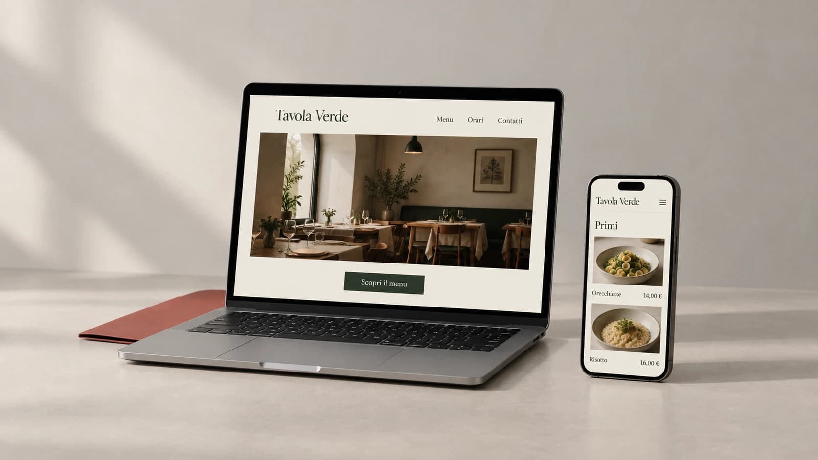 Mockup del sito di un ristorante su portatile e smartphone